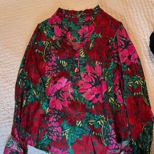 Vineyard Vines Red & Pink Floral V-Neck Blouse